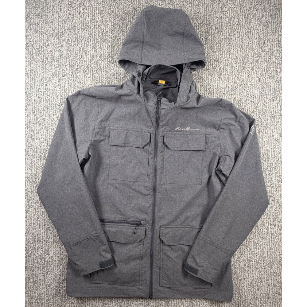 Eddie Bauer Travex Jacket Mens Large Gray Full Zip Hooded Softshell Cargo Pocket